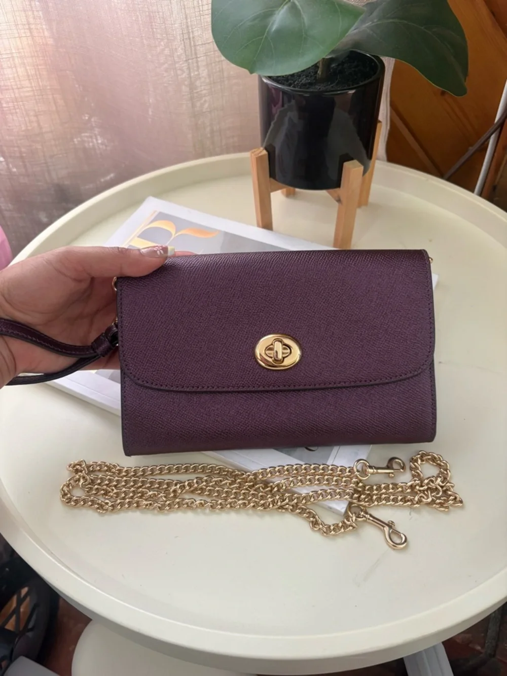 Coach Purple Shoulder Bag Gold Chain Strap Turn Lock Accent Detachable Strap - Picture 3 of 11